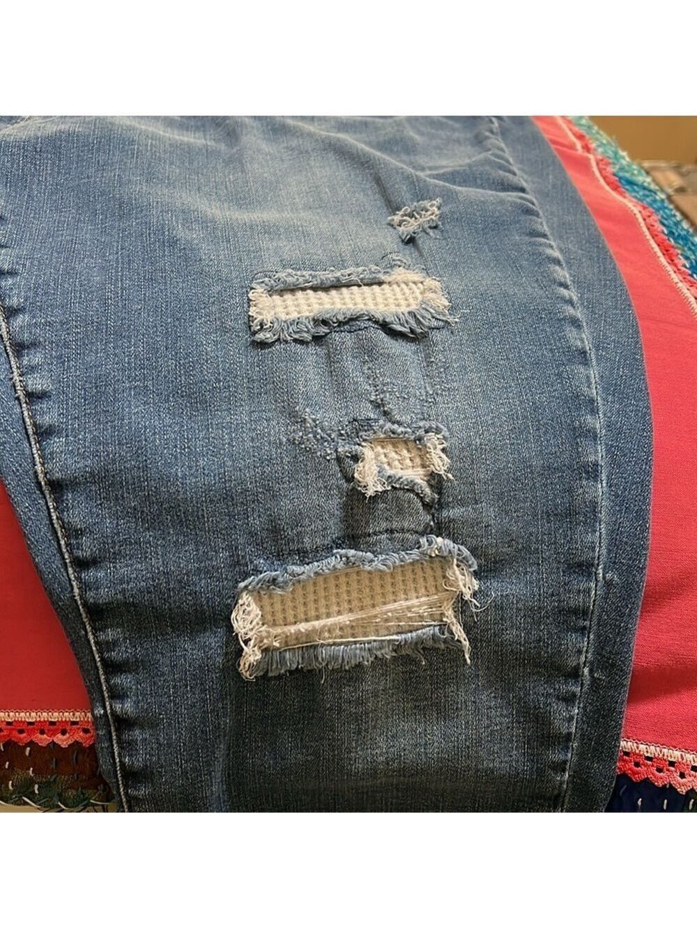 Judy Blue Distressed Button-Fly Skinny Jeans in Blue. 24W - Picture 5 of 12